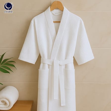 CHARM เสื้อคลุมอาบน้ำ ผ้าคอตตอนรังผึ้ง WAFFLE ฟรีไซซ์ (HOTEL BATHROBE)_8